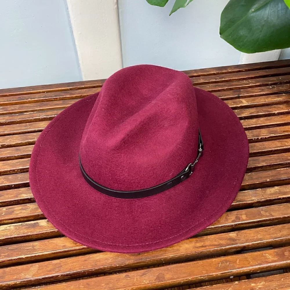 NWT INC International Concepts Wool Horse-Bit Band Wine Panama Hat